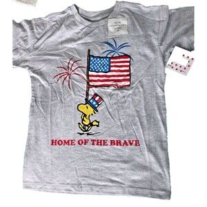 SNOOPY WOODSTOCK PEANUTS LAND OF THE FREE USA FLAG MARCHING CHILDS SHIRT S NWT